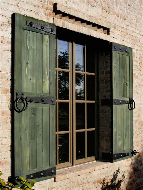 farmhouse wood shutters black metal face brackets|rustic wooden shutters.